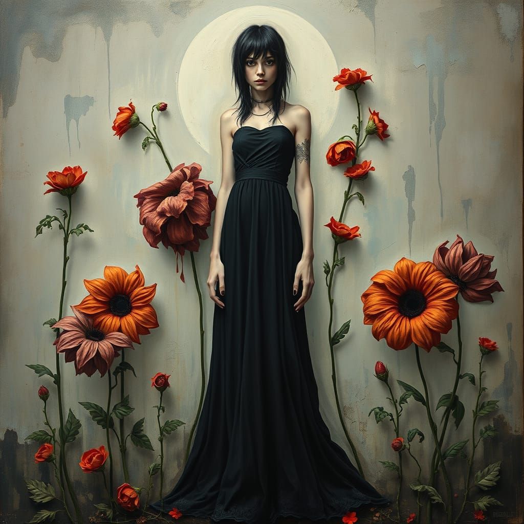 Gothic Woman in Surrealist Oil Painting