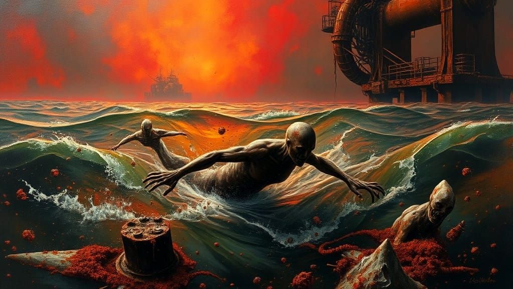 Cyberpunk Oil Painting on Rusty Metal