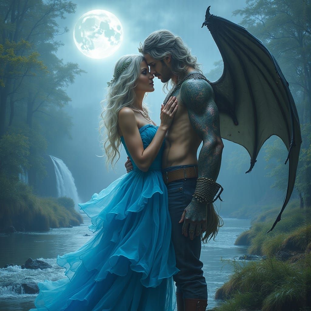 Romantic Couple Portrait with Dragon Wings