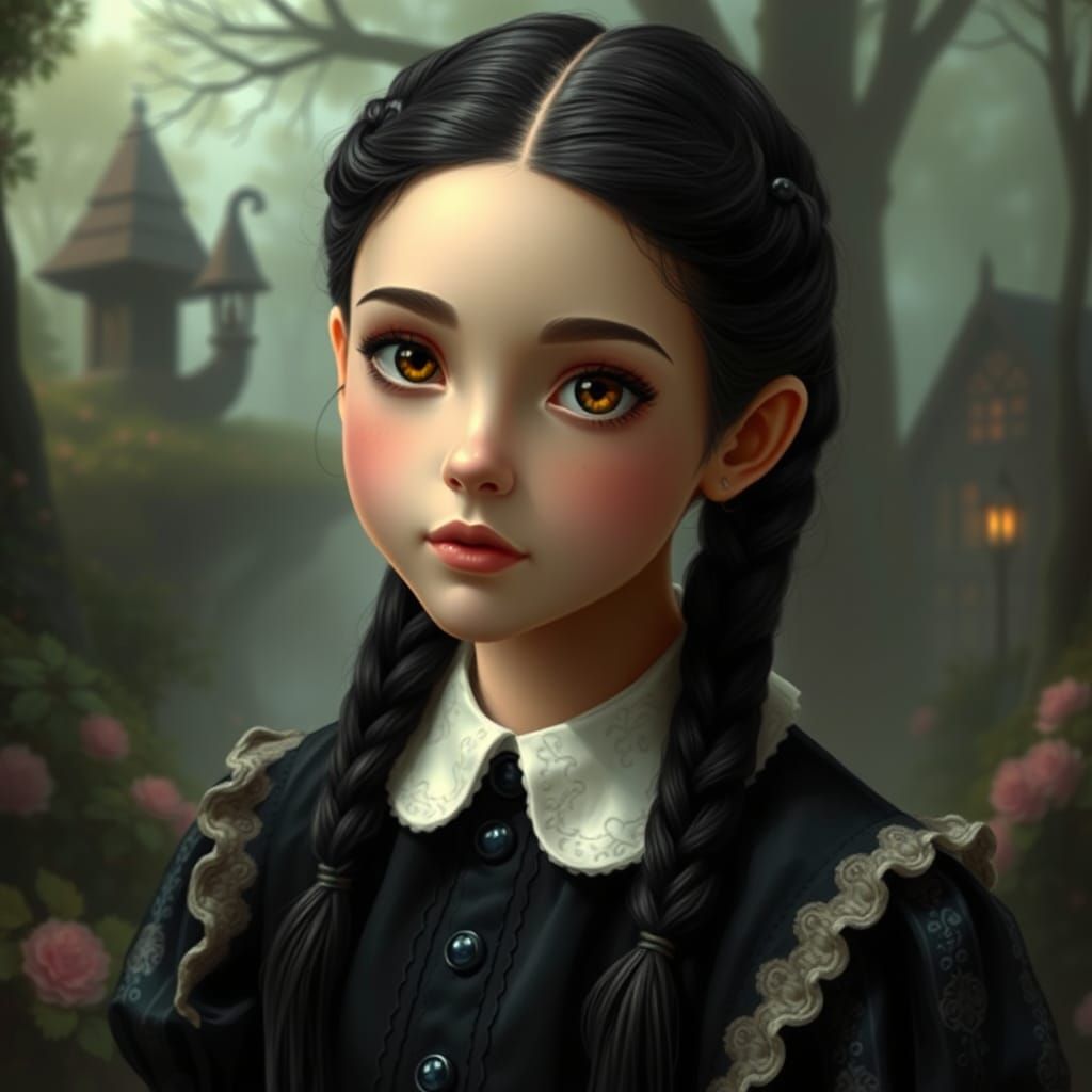 Wednesday Addams Portrait in Ethereal Fantasy Style