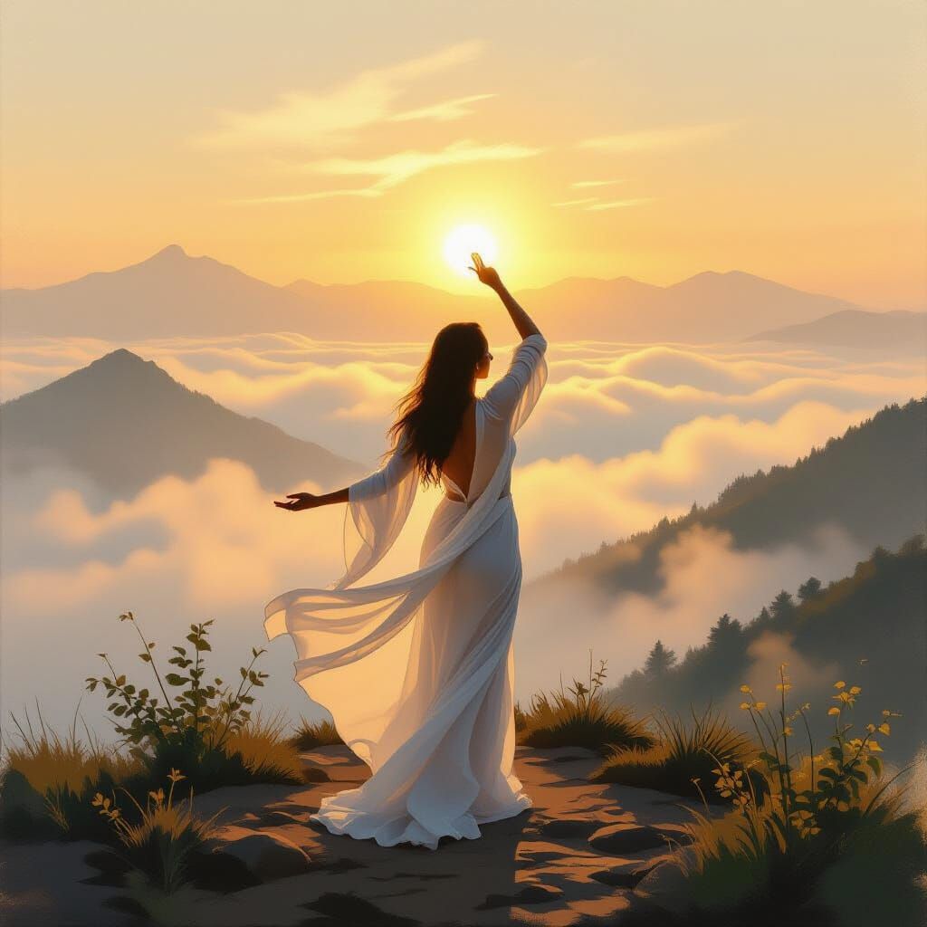 Woman Performing Sun Salutation at Dawn