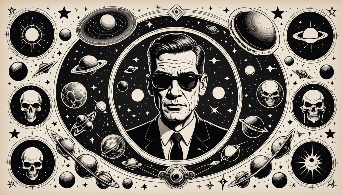 Men in Black Tattoo Flash Sheet in Traditional Style