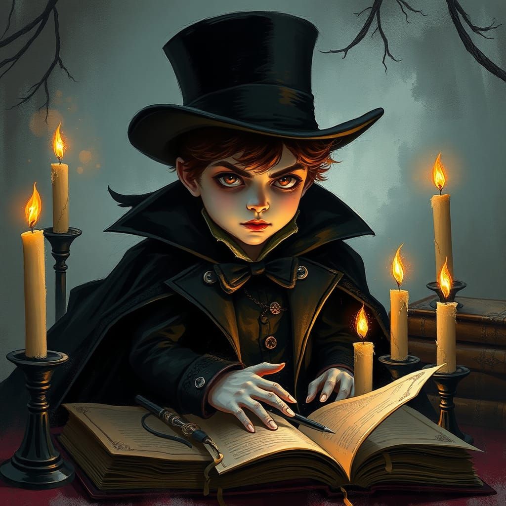 Mischievous Boy with Magical Malevolence in Victorian Style