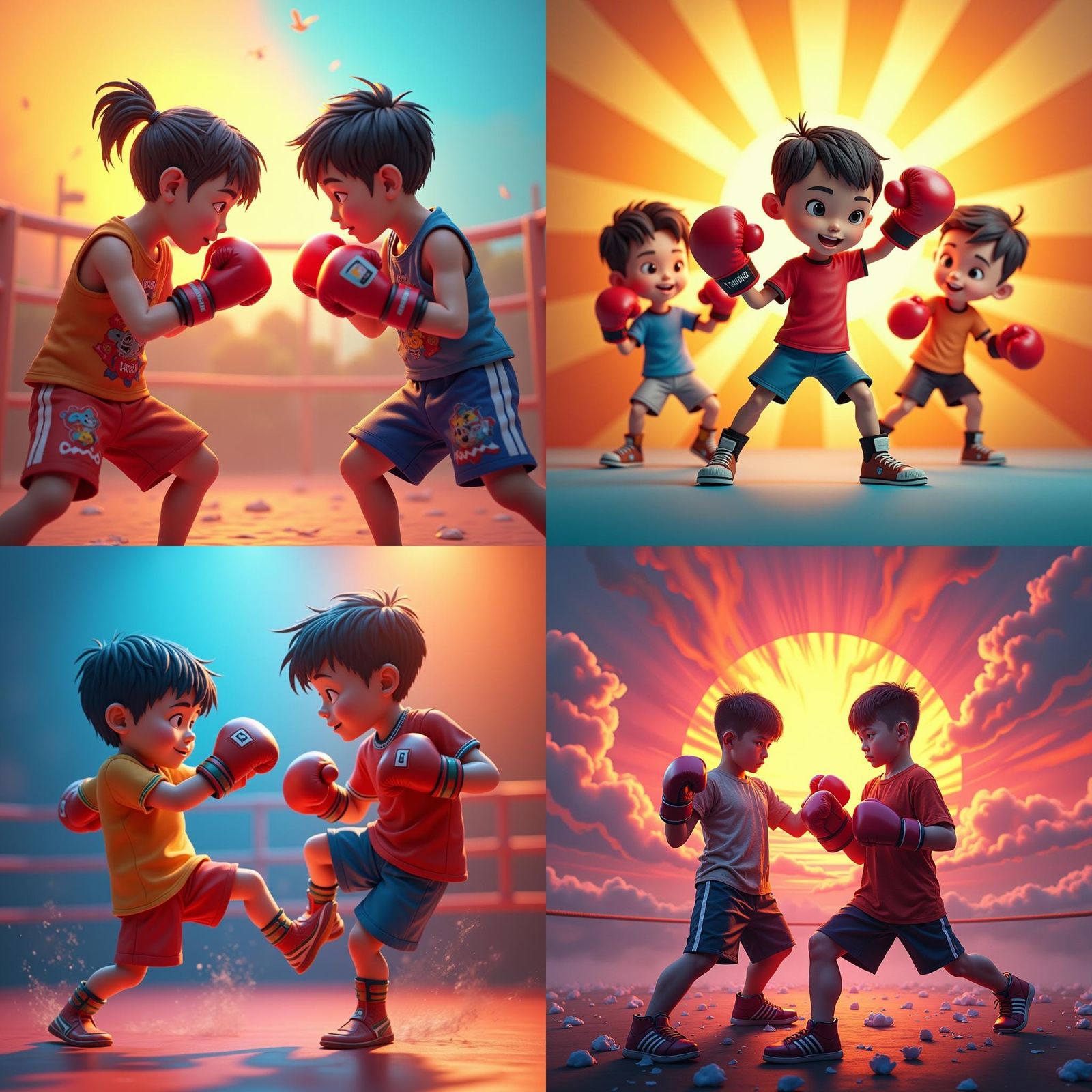 Kids Muay Thai Training in 3D Digital Art