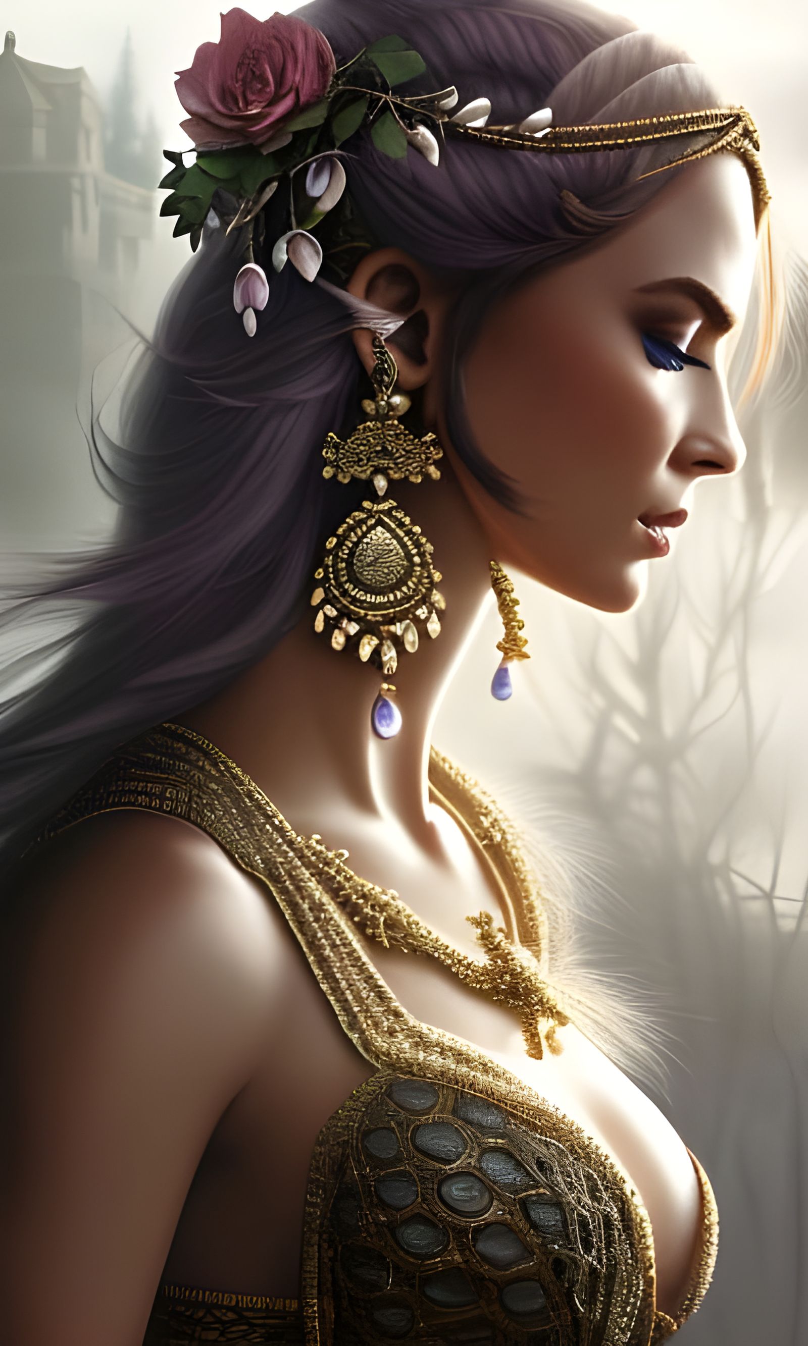 Gorgeous Elf Druid Girl in Dark Fantasy Style