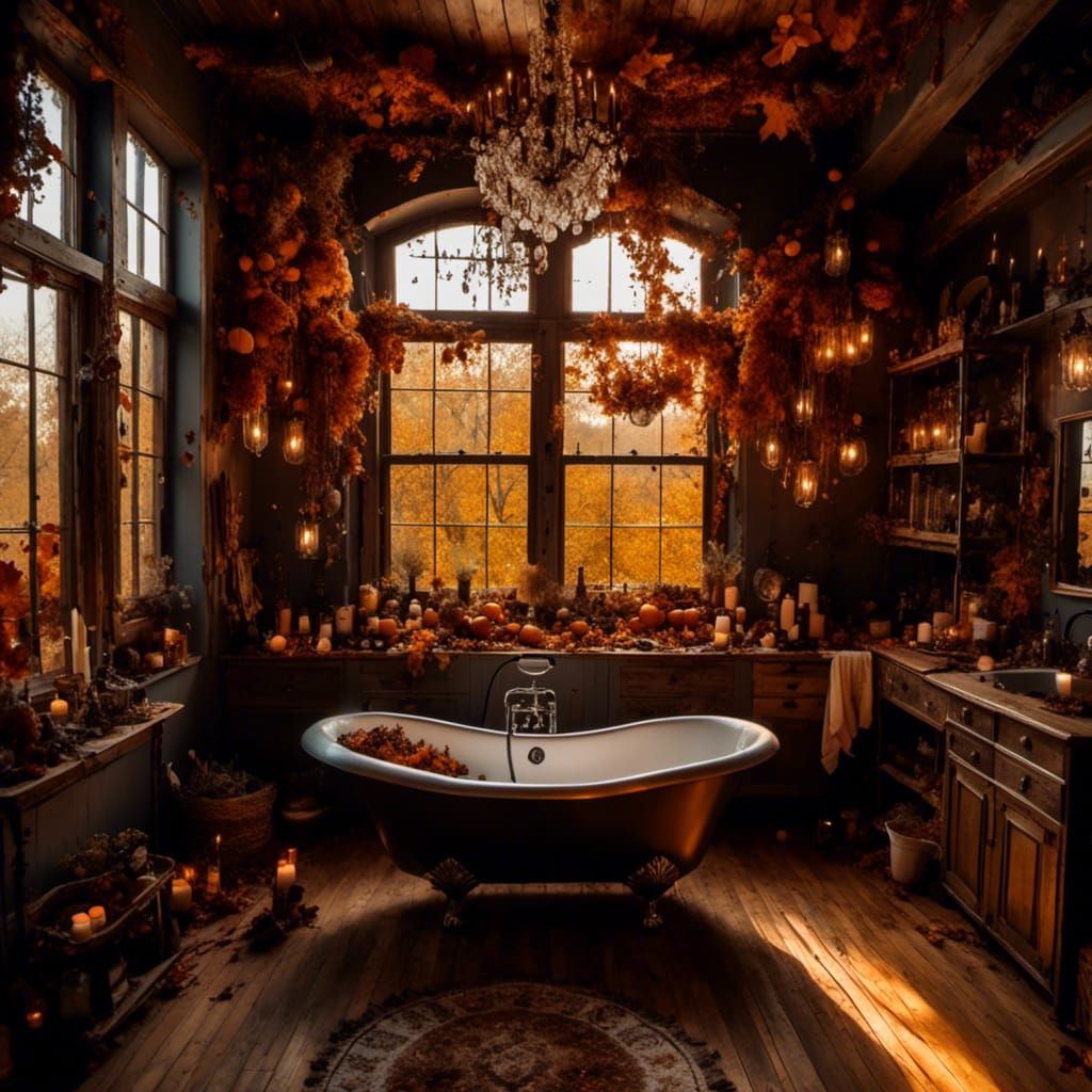 Cozy Vintage Bathroom with Autumn View