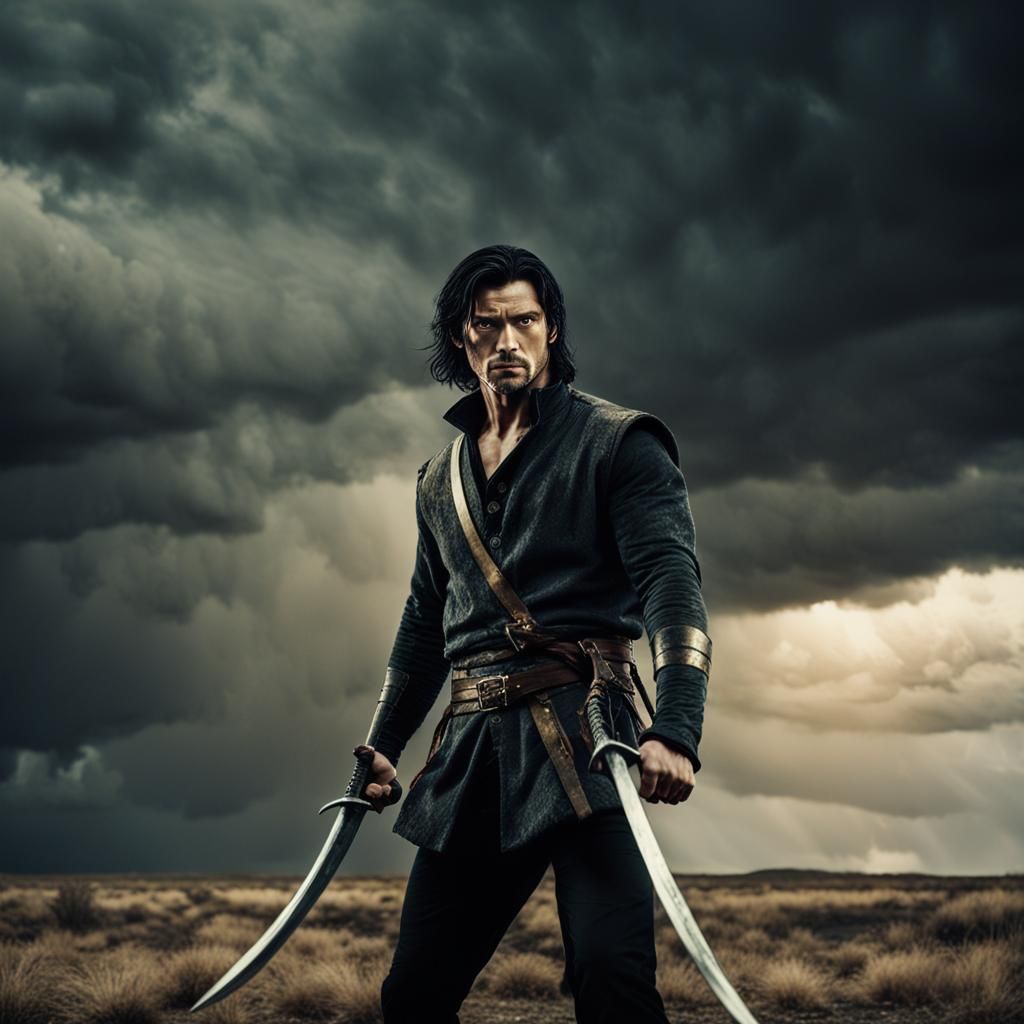 Silver-Eyed Warrior Ready to Fight in Monochrome