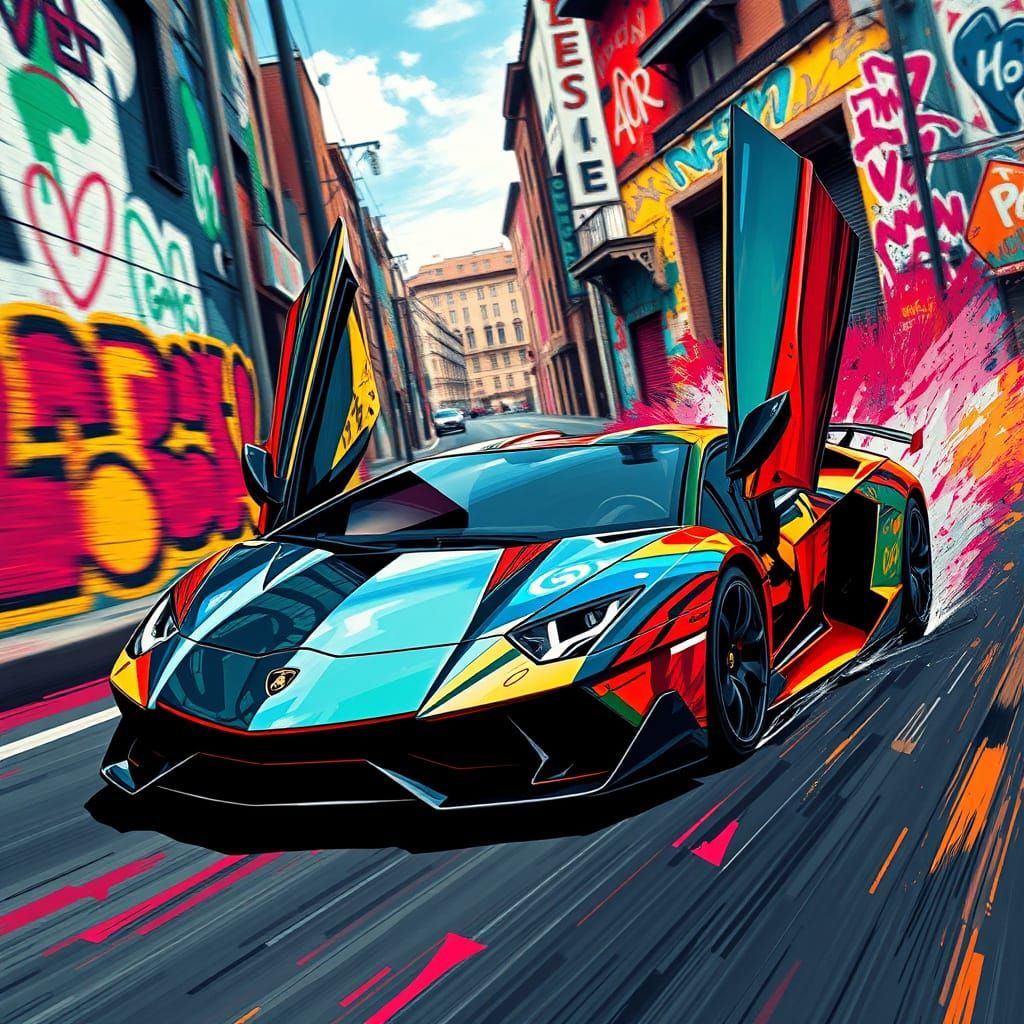 Lamborghini Revuelto in a Graffiti Streetscape
