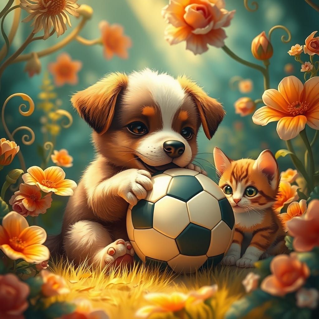 Whimsical Puppy in Dreamlike Wonderland