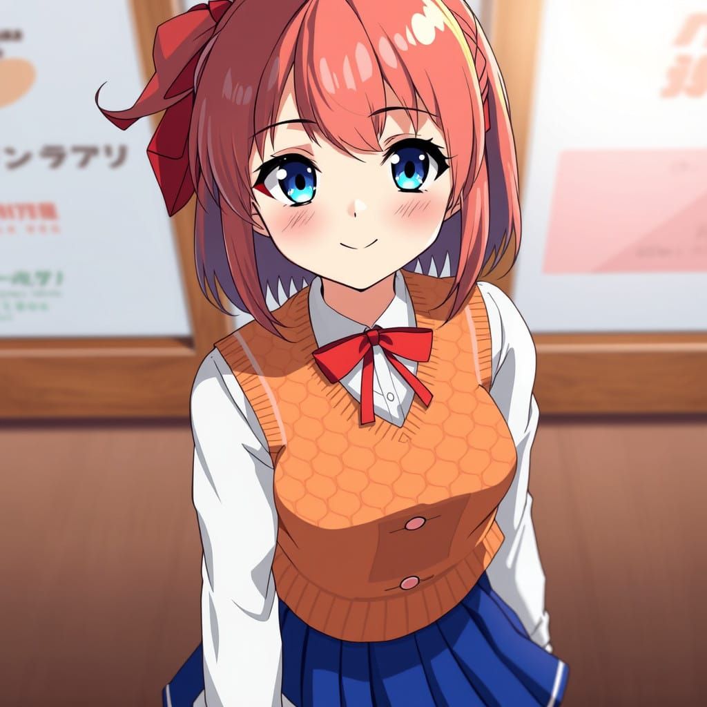 Japanese Schoolgirl in Vibrant Uniform, Anime-Inspired Artwo...