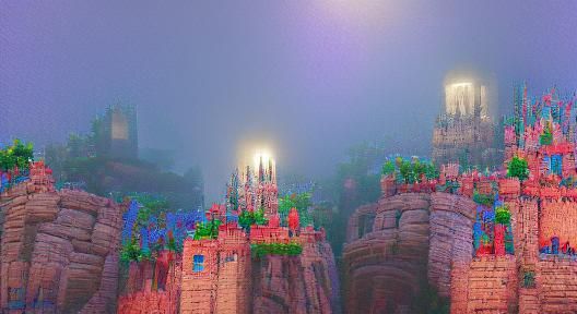 Foggy Castle with Vampire Bats and Blood Moon