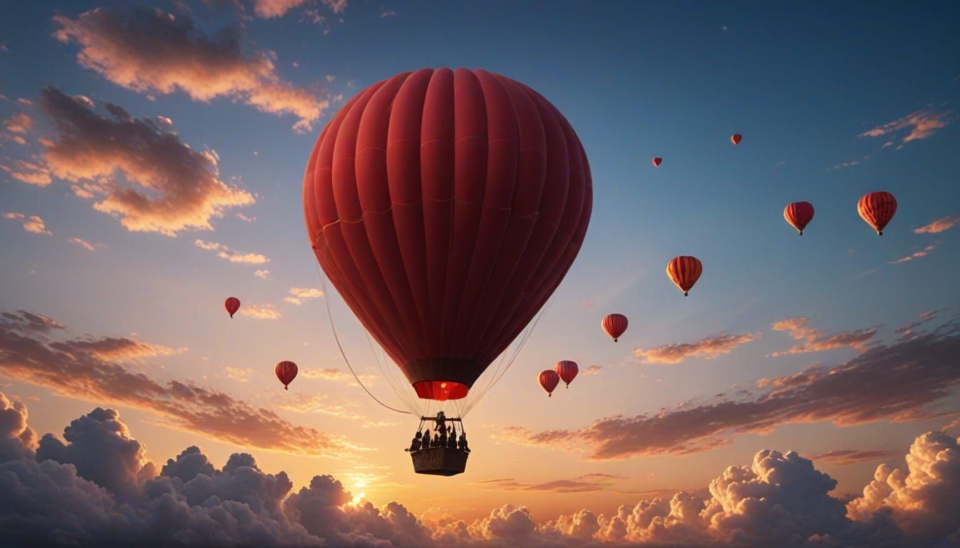 Romantic Hot Air Balloon Soars in Dreamy Sky