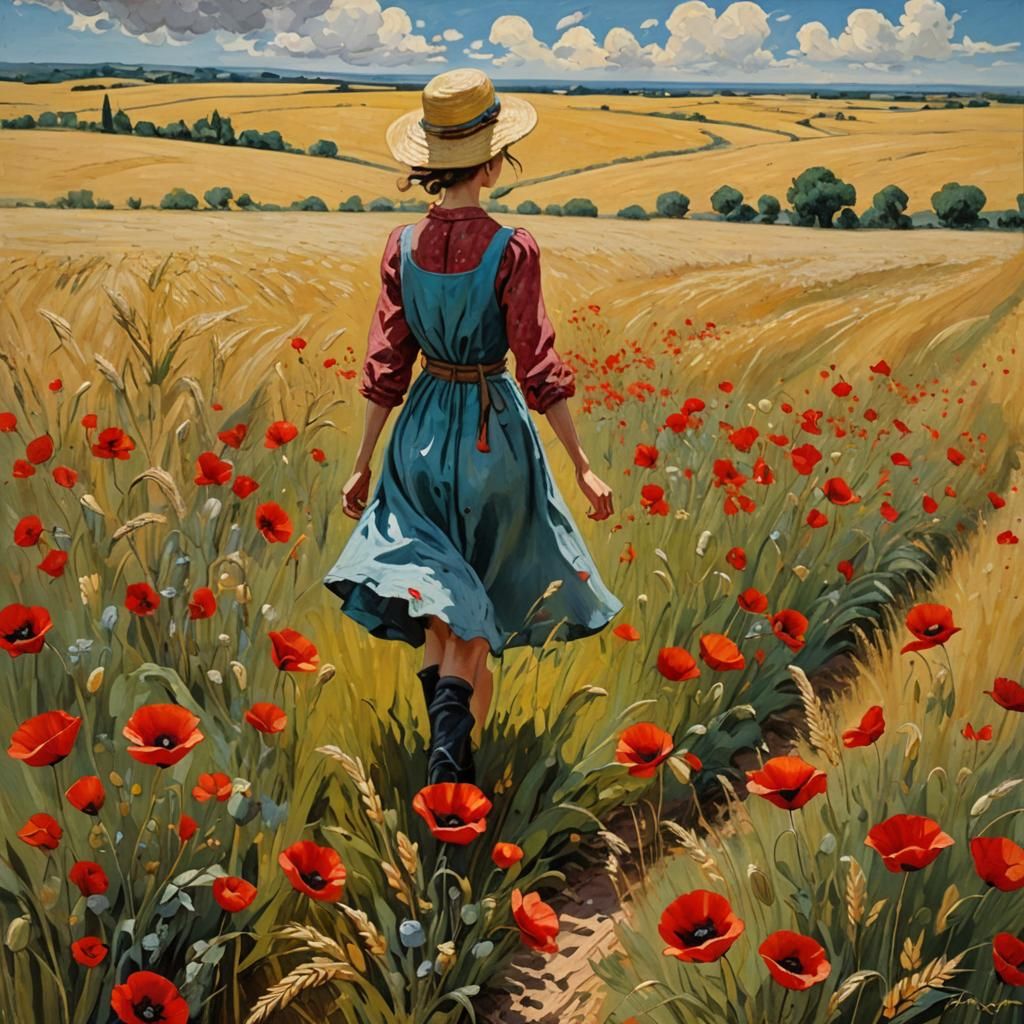 Poppy Field Impasto Painting in Van Gogh Style