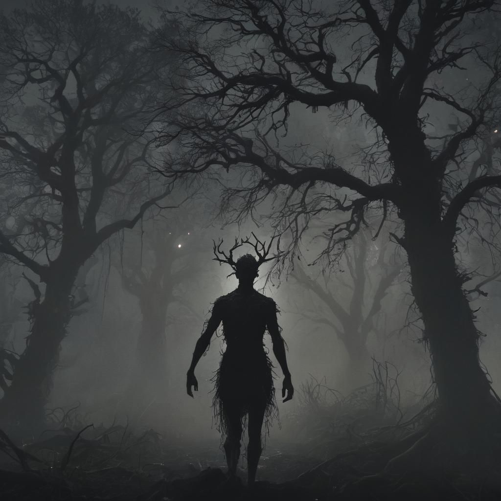 Mystical Figure in Dark Fantasy Forest
