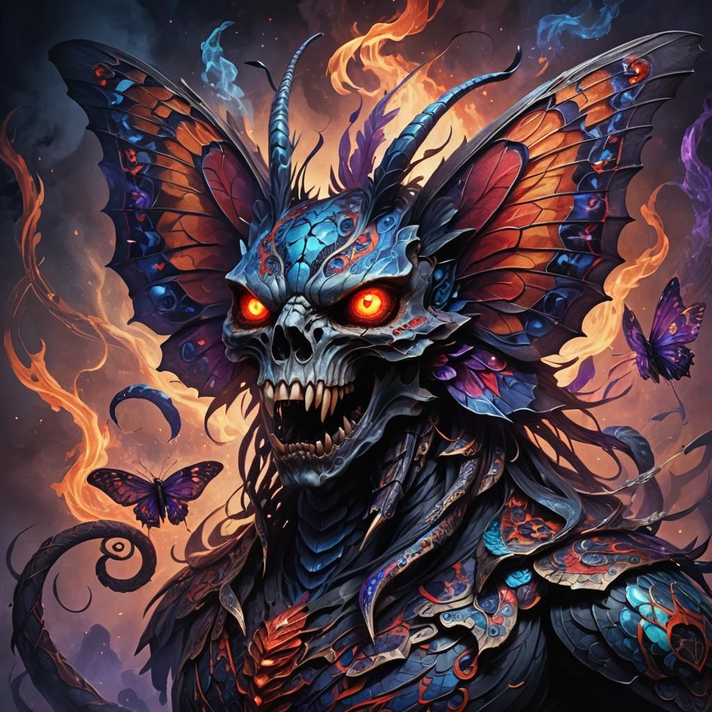 Eerie Butterfly-Snake Hybrid in Dark Fantasy Style