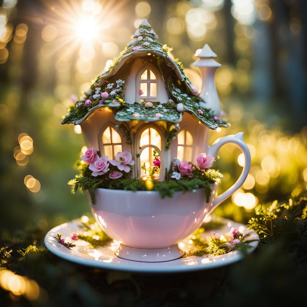 Teacup Fairy House in Rococo Style