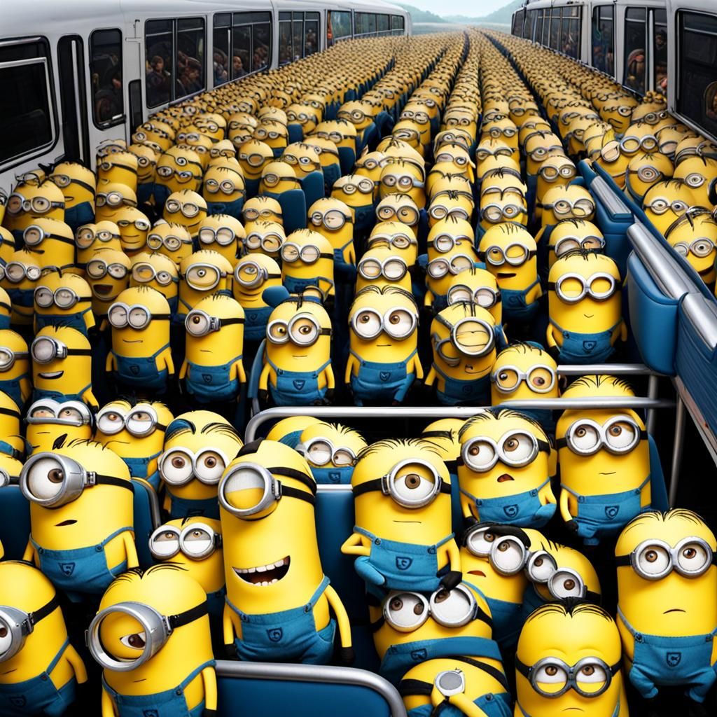 Overfull Minion Bus: A Cartoon Crowd