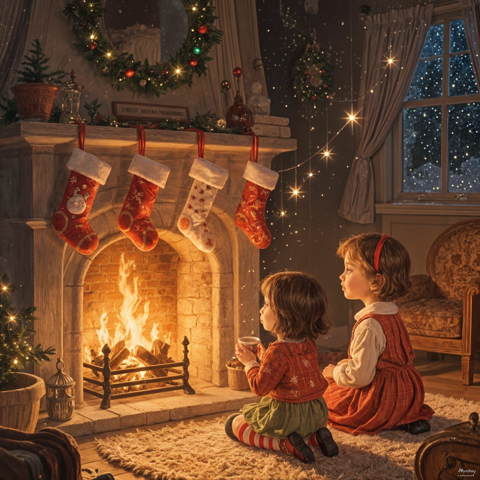 Nostalgic Christmas Eve Storybook Illustration
