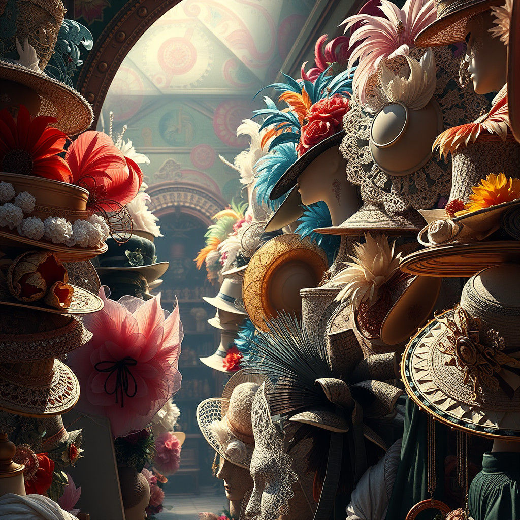 Ornate Hats in a Magnificent Millinery Shop