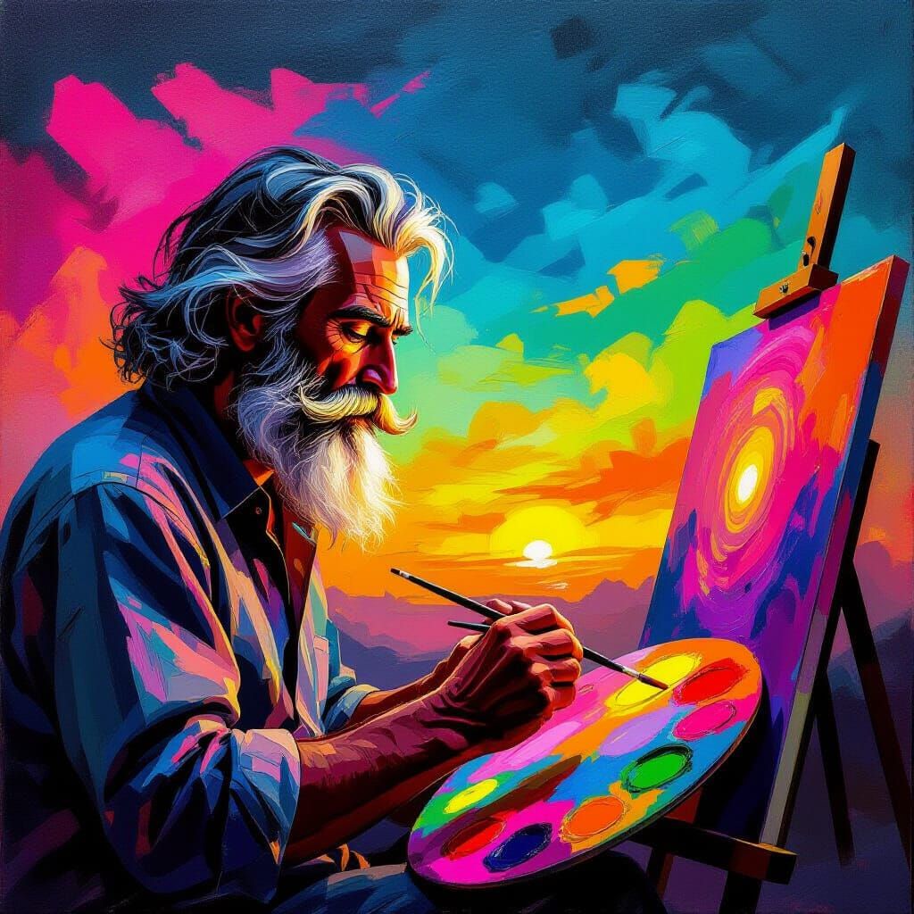 Artist Paints Neon Sky with Vibrant Oil Colors