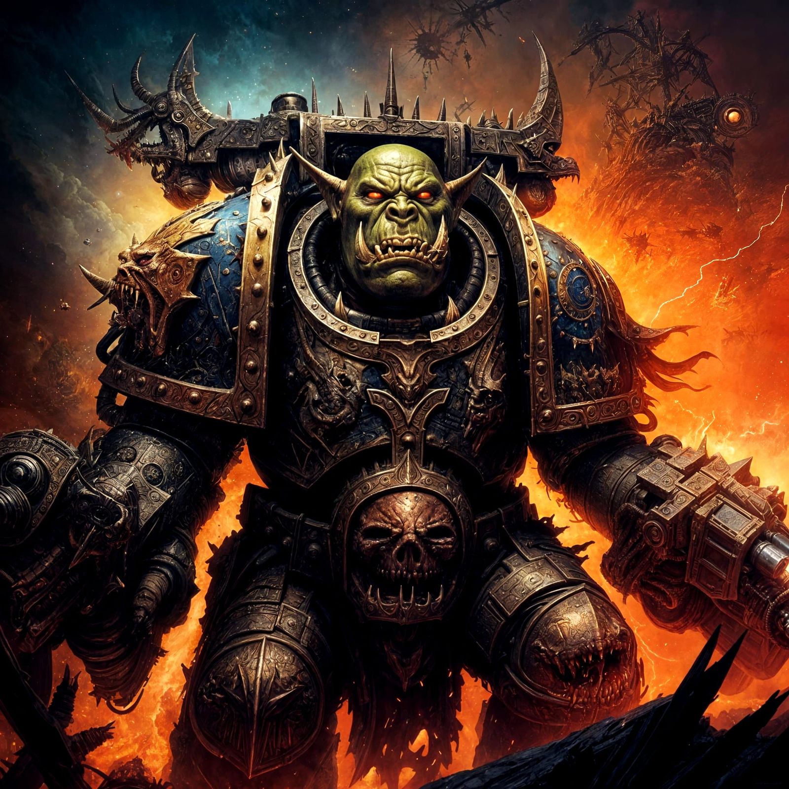 Epic Warhammer 40k Orc Boss in Cosmic Waaaargh