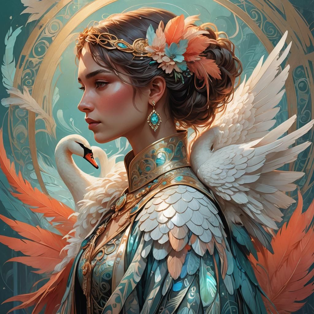 Girl with Swan: Hyper-Detailed Digital Art