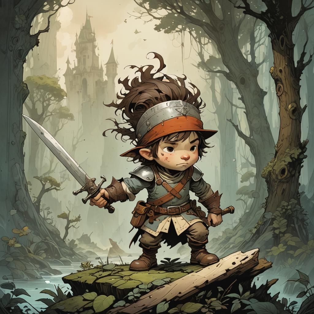 Brave Kid With Sword, Surreal Style, High Definition