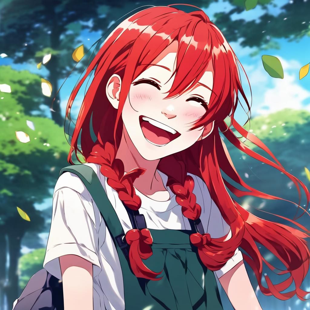 Red-Haired Girl Laughing in Anime Style