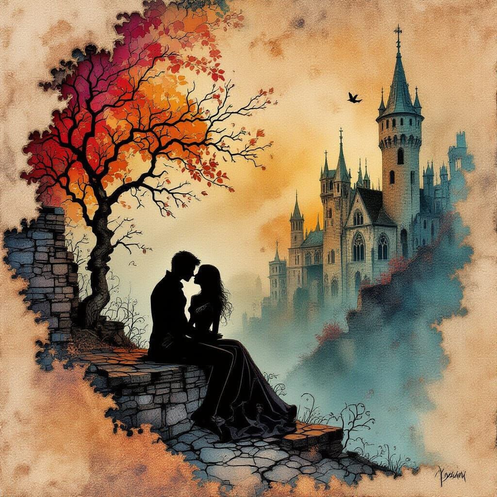 Autumn Lovers on Tea-Stained Parchment