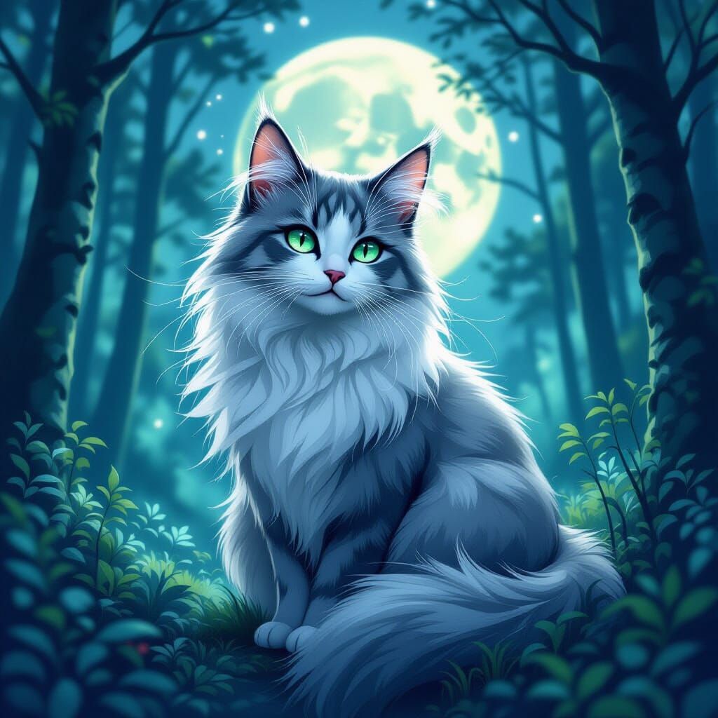 Mystical Spirit Cat in Korean Forest
