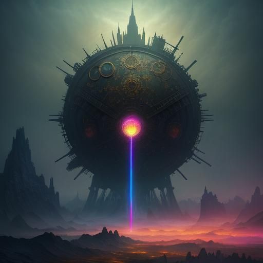 Steampunk Fairy in Iridescent Mist: A Surreal Matte Painting