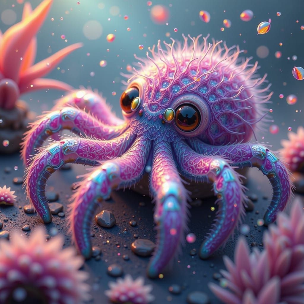 Adorable Spider Octopus in Colorful Ocean, Anime Style