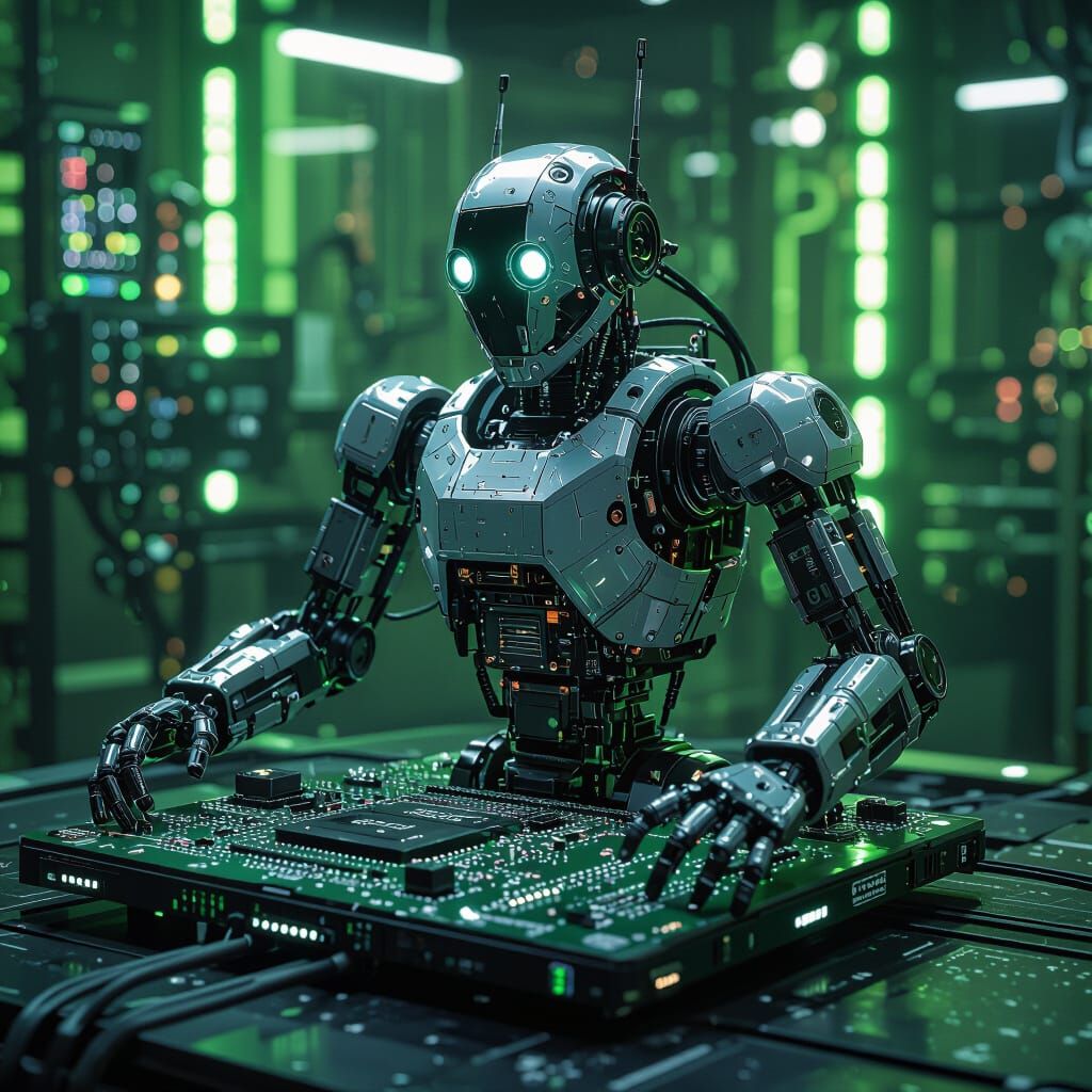 Robot on Smart Board in Futuristic Style