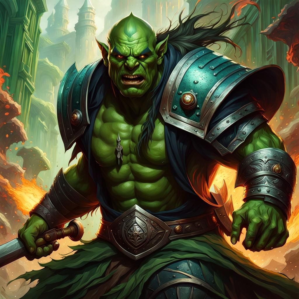 Green Orc Warrior Rushing to Battle: Dark Fantasy Art