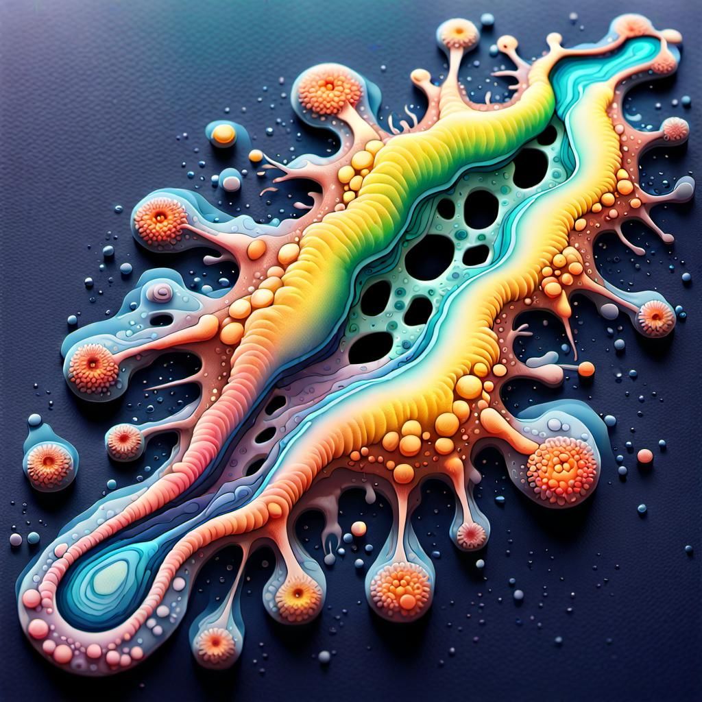 Rainbow Amoeba Eats Bacteria: Hyperdetailed Gouache Illustra...