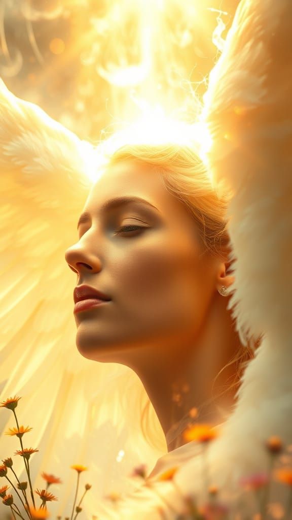 Angelic Soul in Heavenly Garden: Hyperrealistic Art