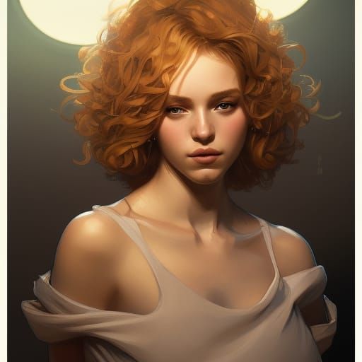 Detailed Portrait of Curly Haired Girl, Digital Art
