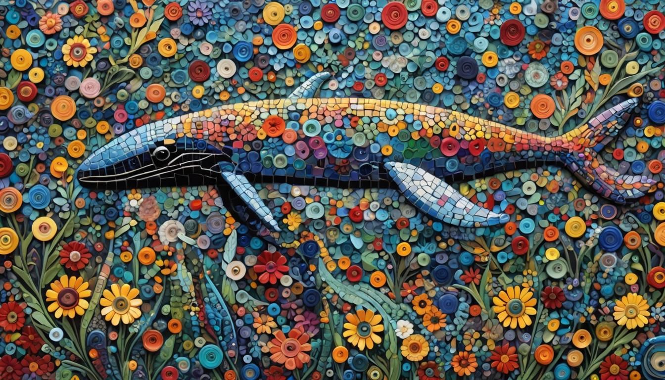 Rainbow Mosaic Sky Whale Tapestry Art