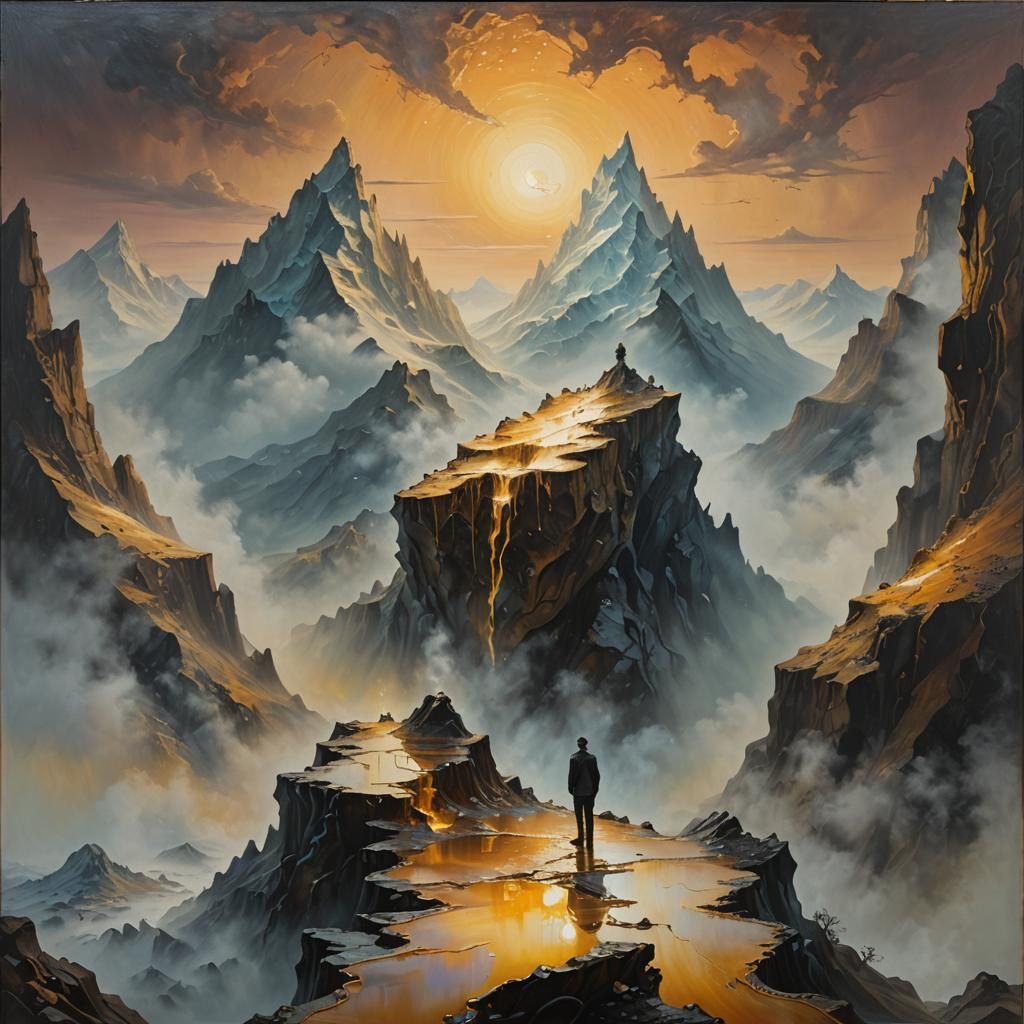 Surreal Mountain Landscape in Vibrant Oil Painting