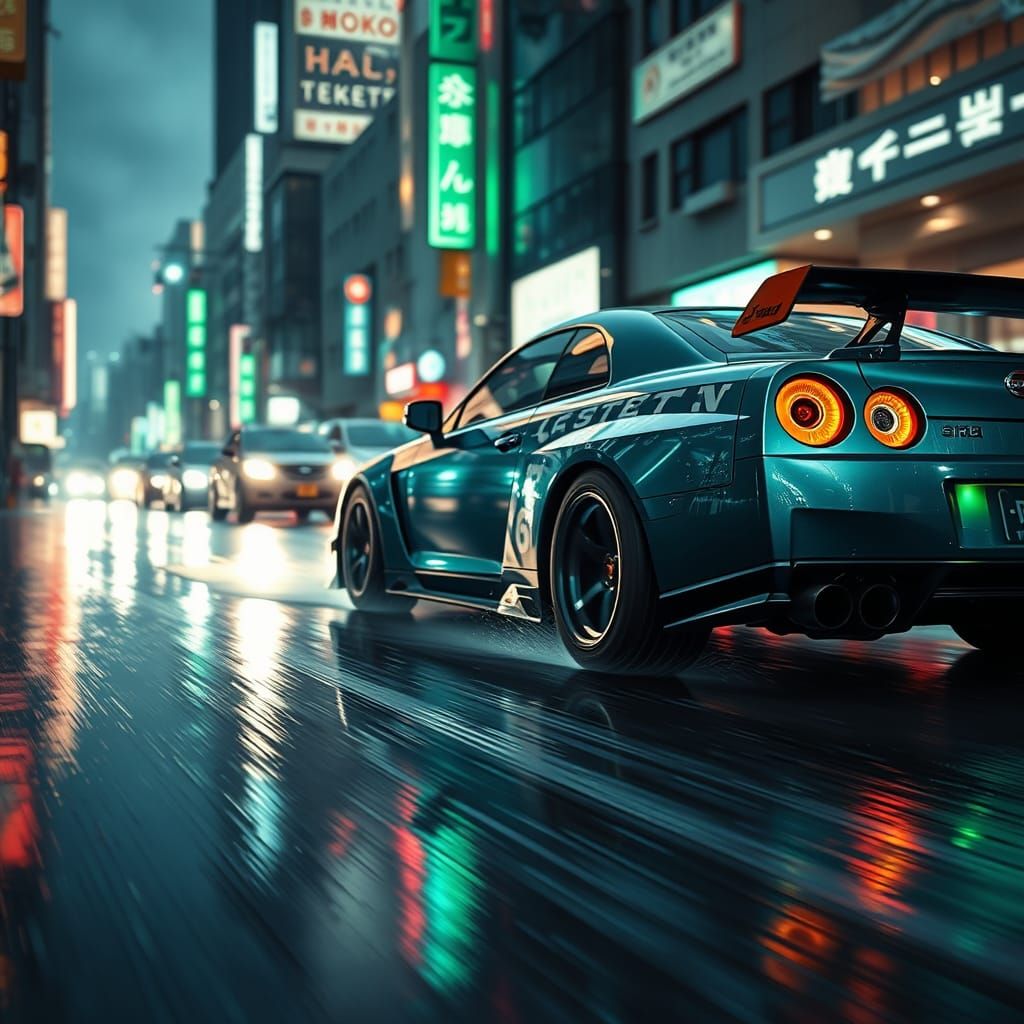 Nissan Skyline GT-R in Tokyo at Dusk