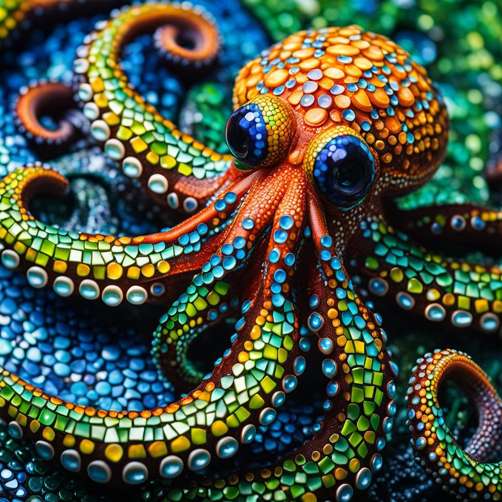 Hyper Detailed Mosaic Octopus Macro Photography