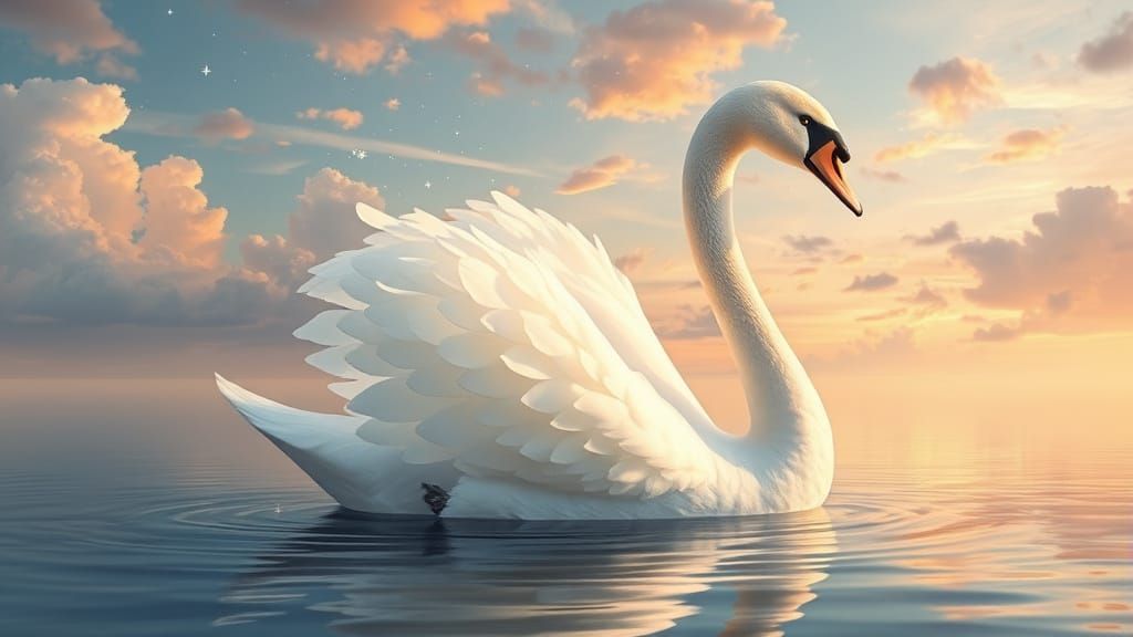 Ethereal Cloud Swan Reflecting Sunset