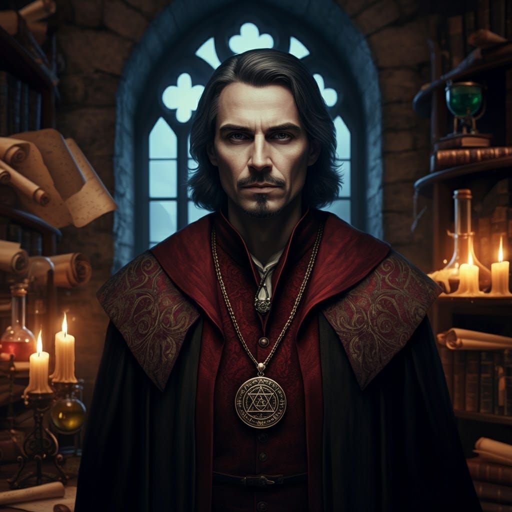 Mystical Scholar in Crimson Robes Portrait