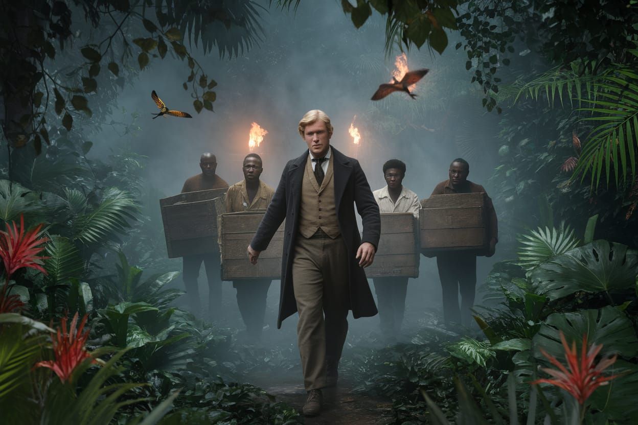 English Explorer in Kongo Jungle, 1800s Expedition