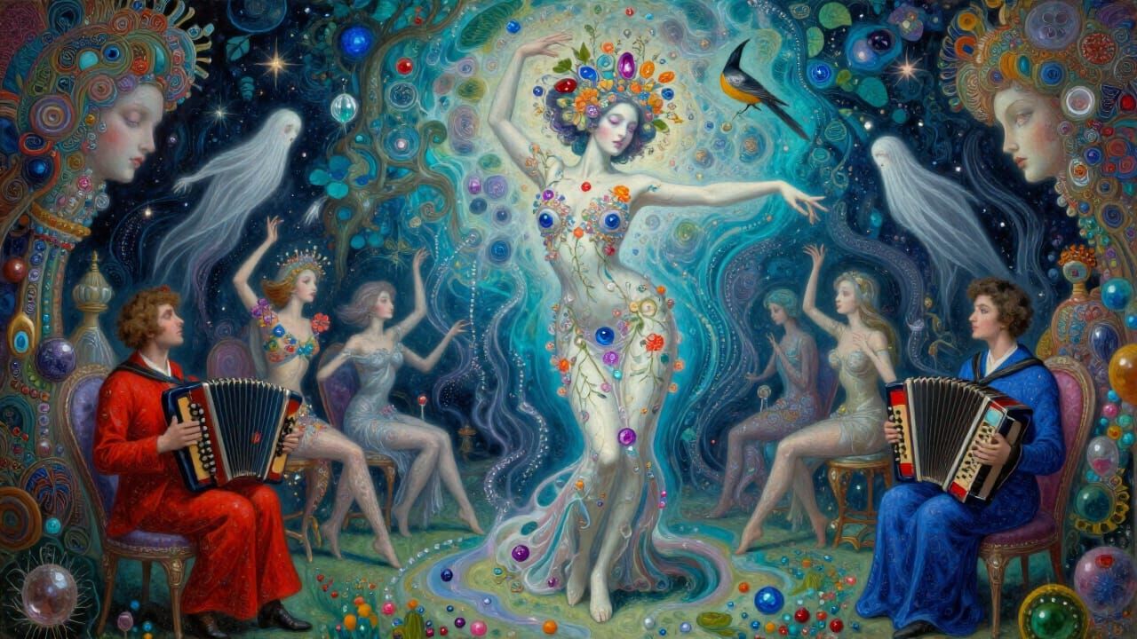 Surreal Utopia with Crystal Star and Dancing Figures