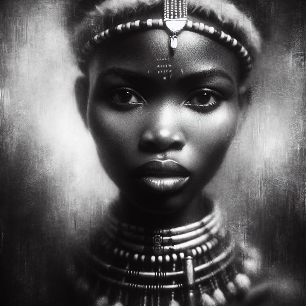 Zulu Voodoo Priestess in Black and White