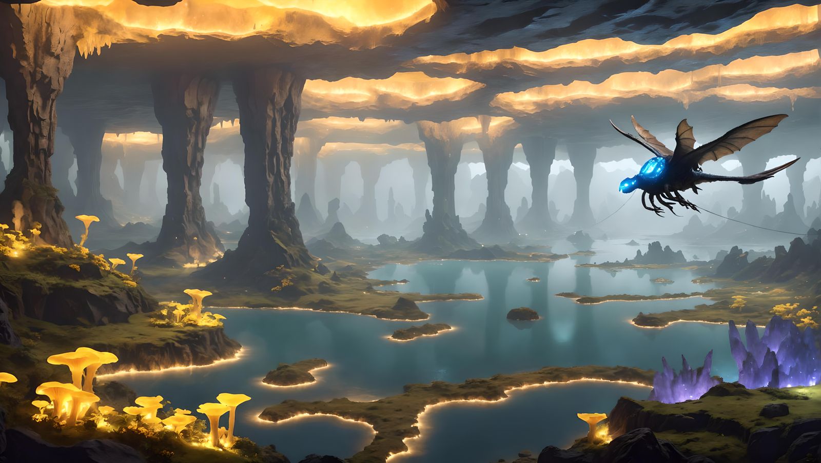 Gigantic Cavern with Luminescent Crystal Formations