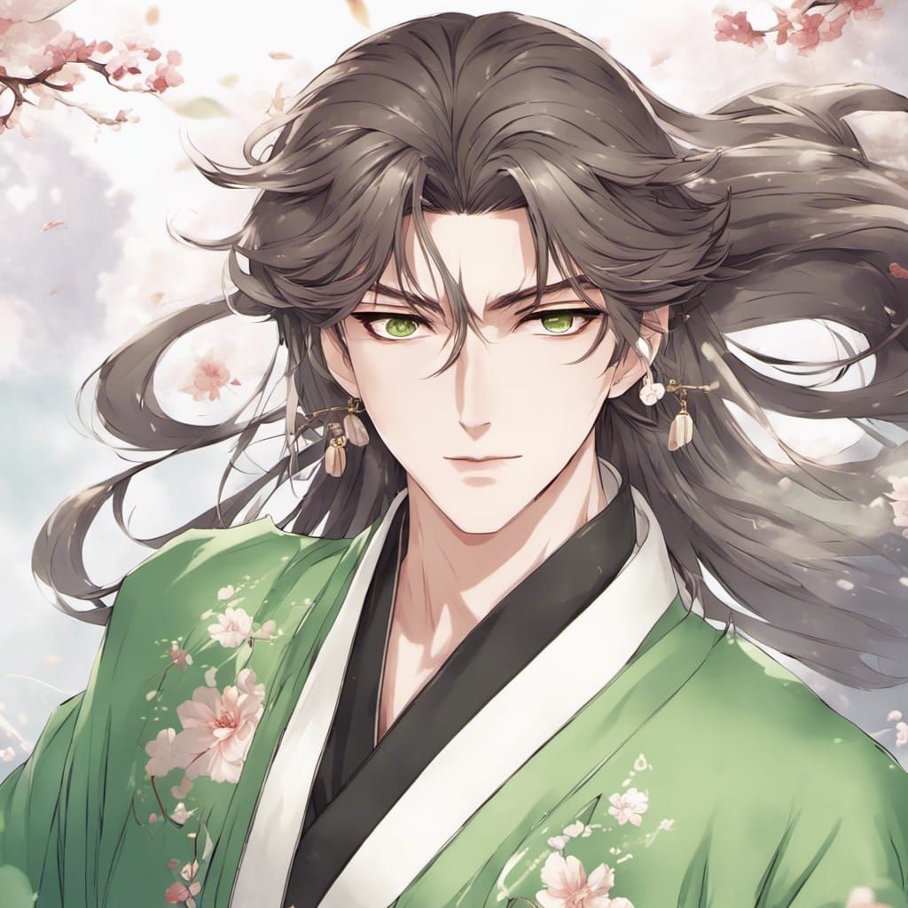 Chinese Novel Cover: Man in Green, Anime Style
