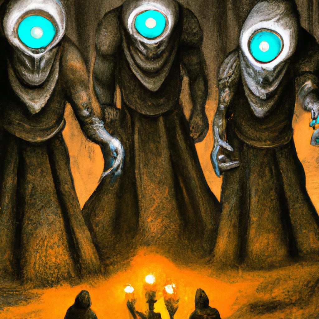 Giant Guardians Watch Torchbearer: Doré and Rutkowski Style