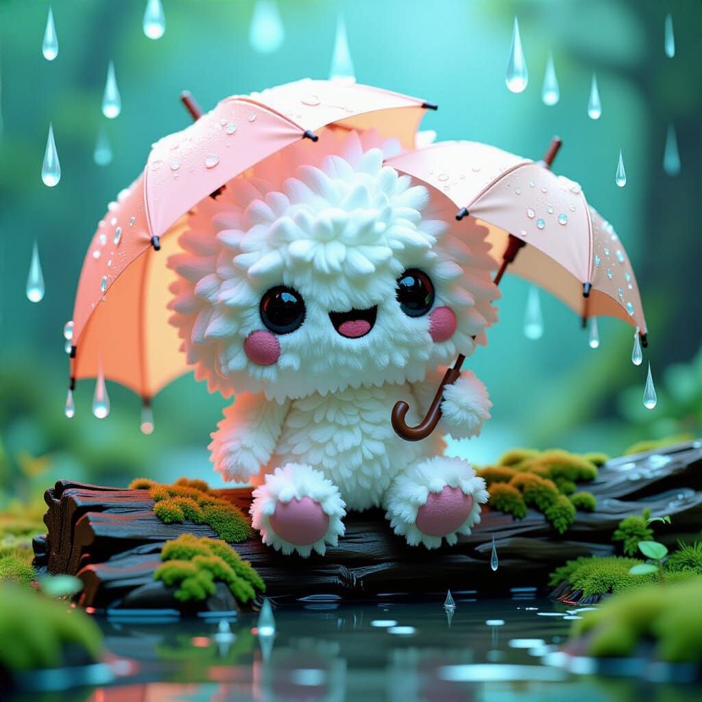 Whimsical Mushroom Plush Toy in Post-Apocalyptic Scene